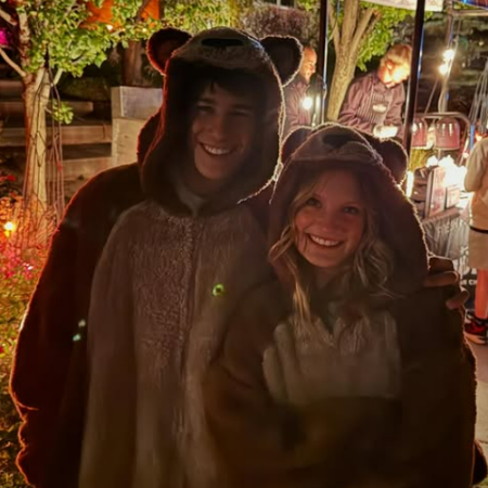 Payton Delu Myler and her twin, Paxton Myler celebrating Halloween.